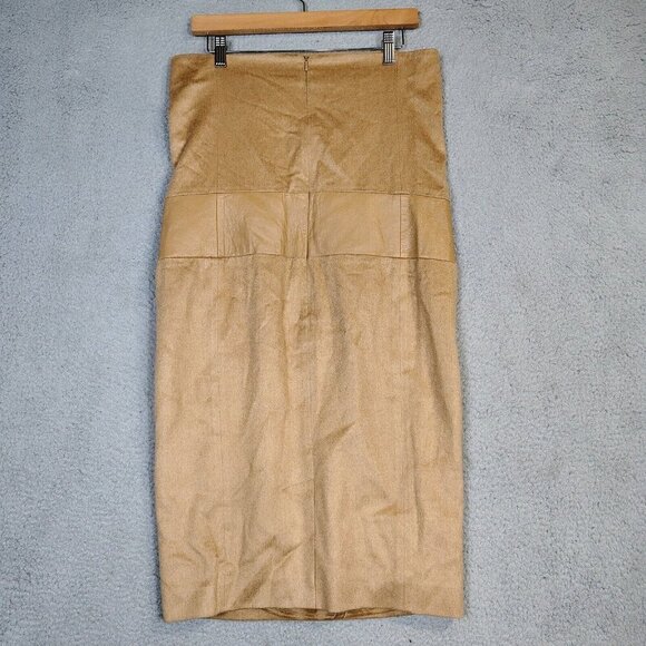 Max Mara Maxi Skirt Women's 8 Beige 100% Camel Leather Modest Minimalist Italy - Picture 2 of 12